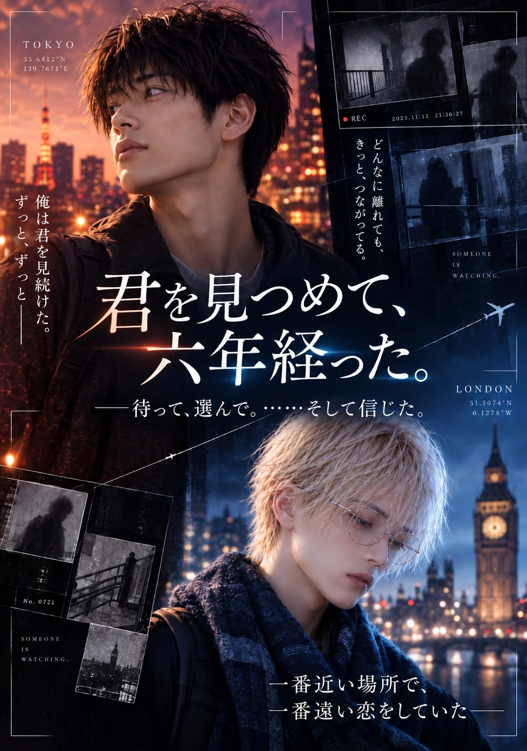 東京の遥陽とロンドンの蒼を描いた『君を見つめて、六年経った。』の表紙