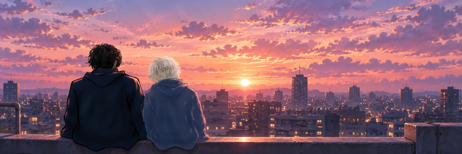 夕暮れの屋上に並ぶ蒼と遥陽